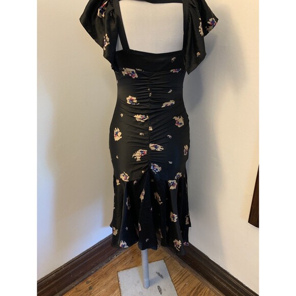 VTG Betsey Johnson 90 2000 y2K Silk Floral Midi Slip Dress Flutter Ruched 6 Blk - Picture 12 of 15
